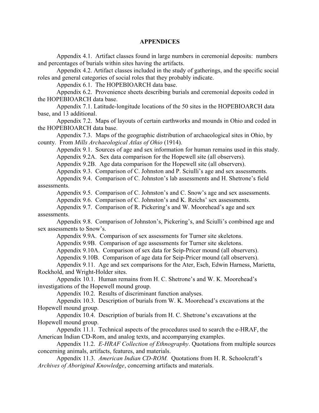 Appendix 6.1. the HOPEBIOARCH Data Base