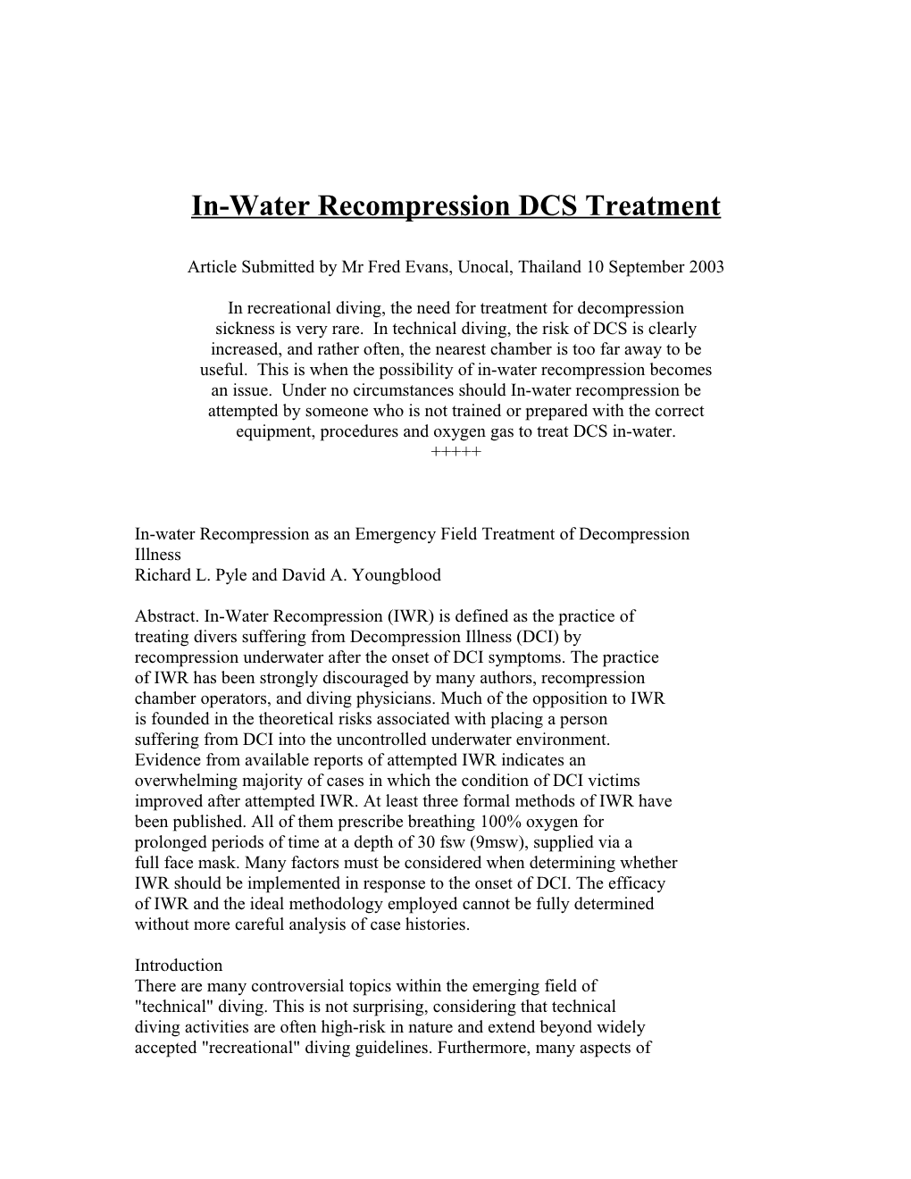 In-Water Recompression DCS Treatment