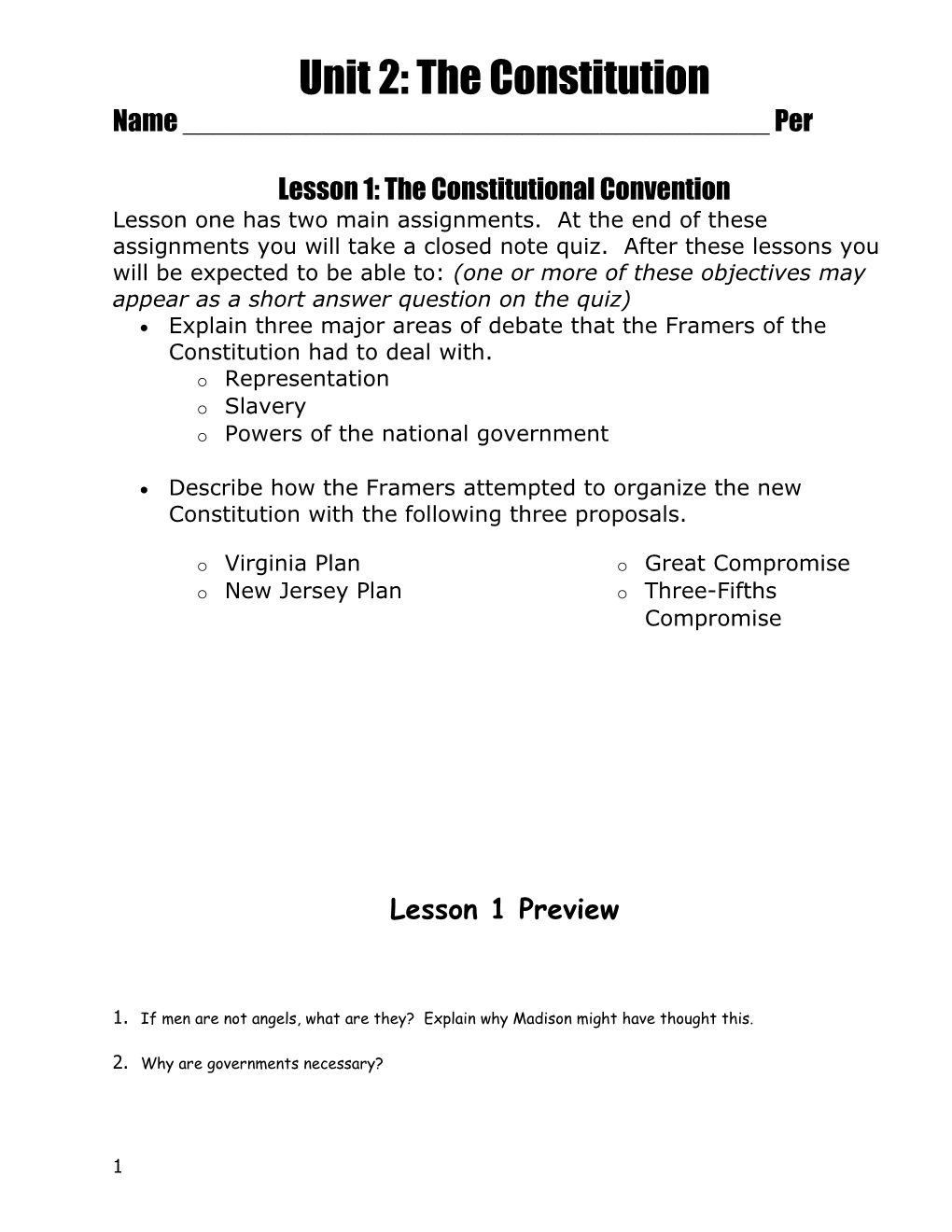 Lesson 1: the Constitutional Convention