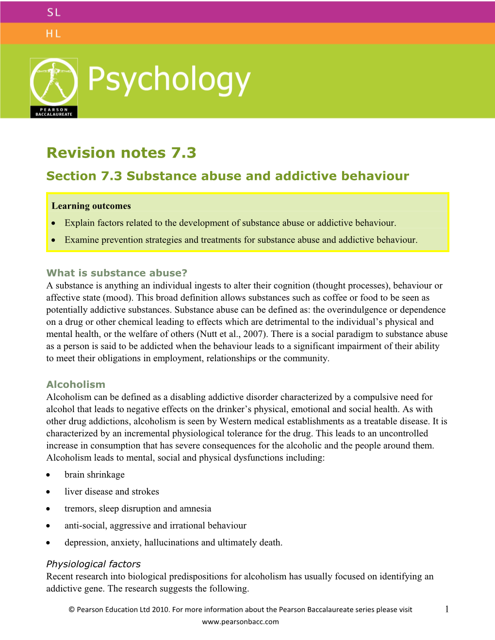 Section 7.3 Substance Abuse and Addictive Behaviour