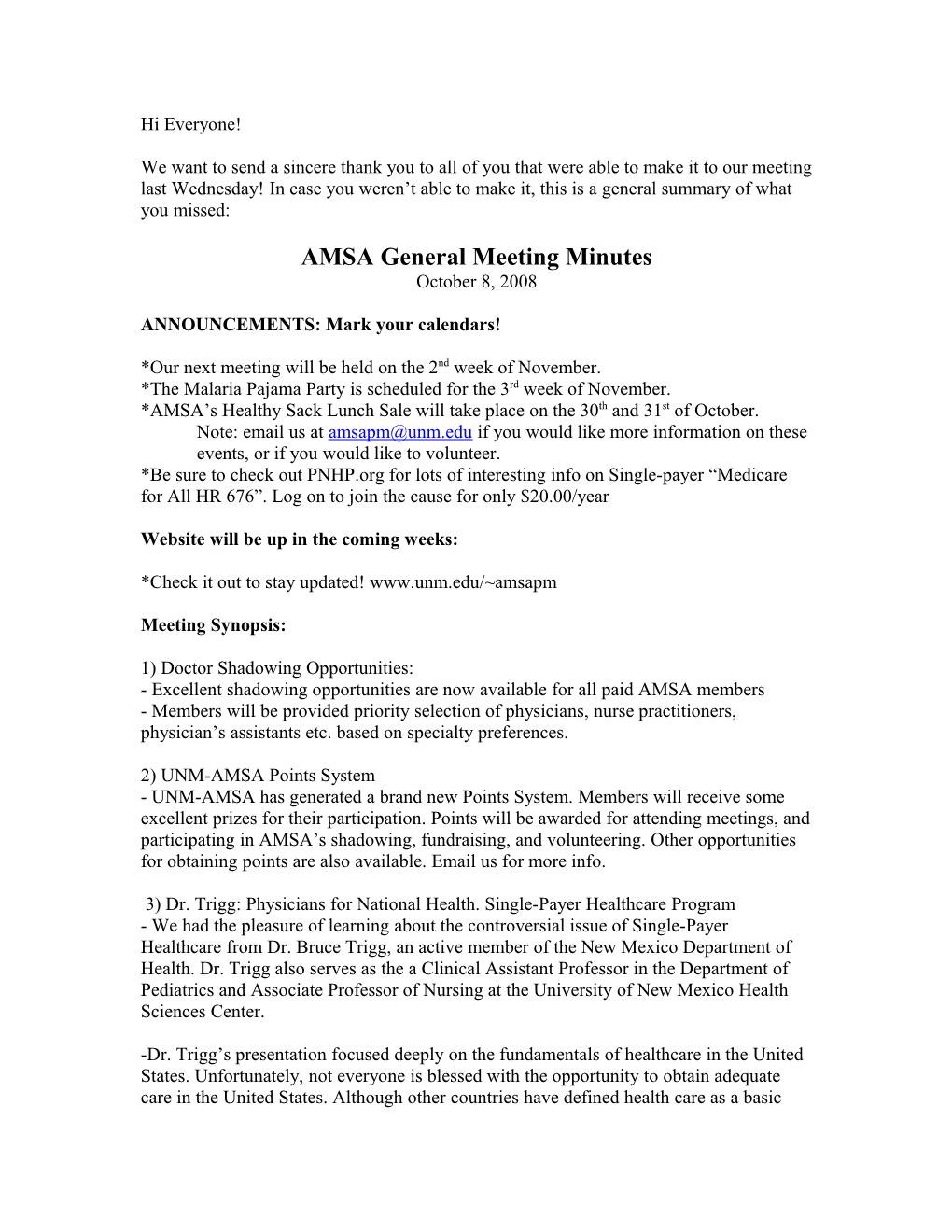 AMSA General Meeting Minutes