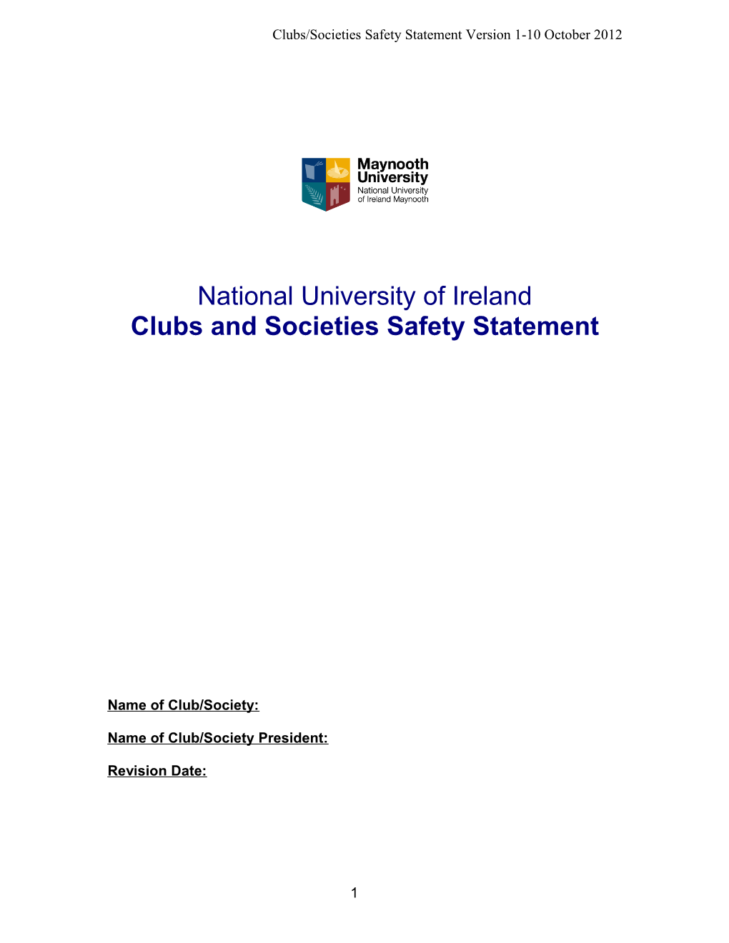 Clubs and Societies Safety Statement Template