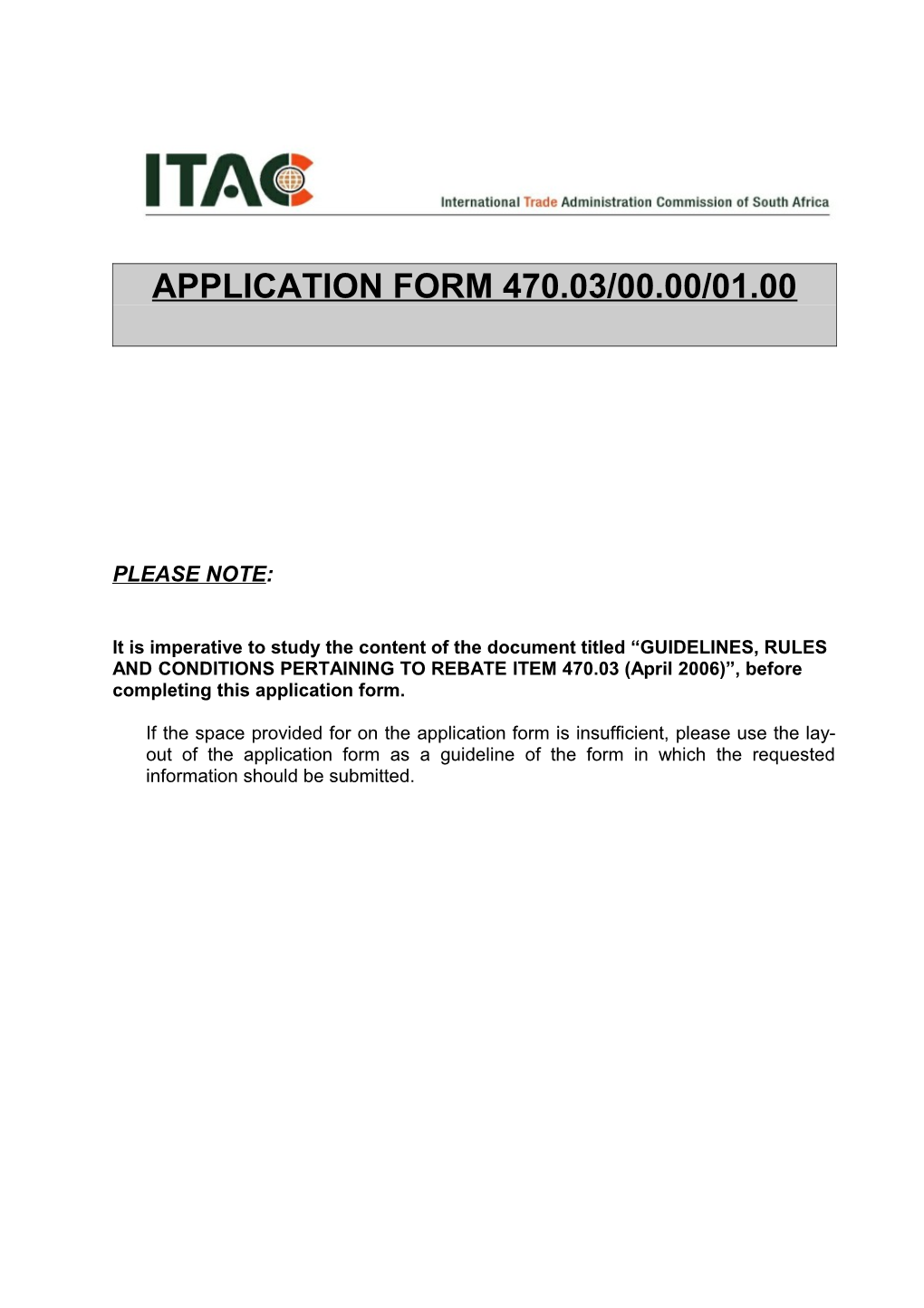 Application Form 470.03/00.00/01.00