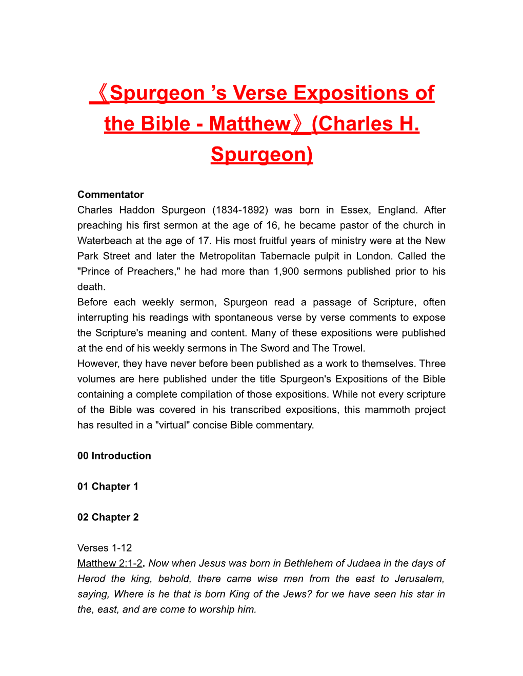 Spurgeon S Verseexpositions of the Bible - Matthew (Charles H. Spurgeon)