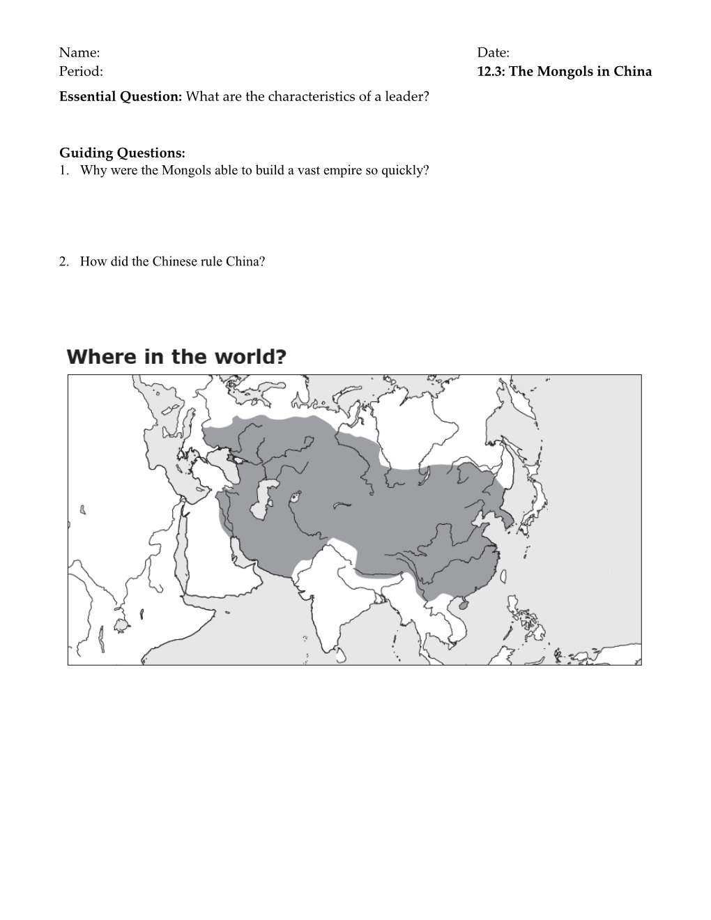 Period: 12.3: the Mongols in China