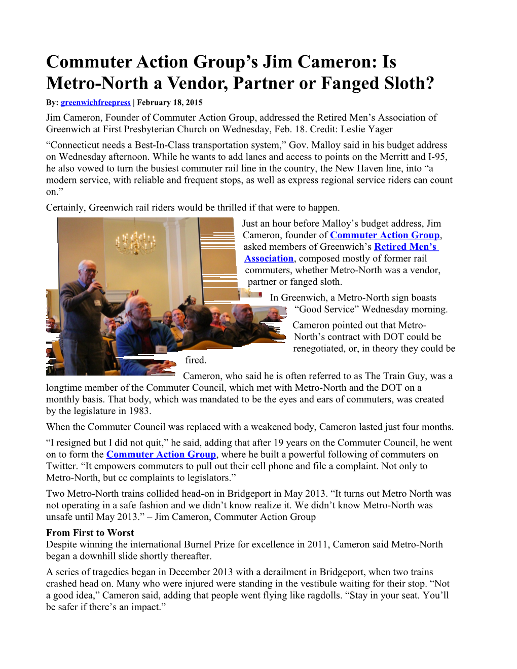 Commuter Action Group S Jim Cameron: Is Metro-North a Vendor, Partner Or Fanged Sloth?