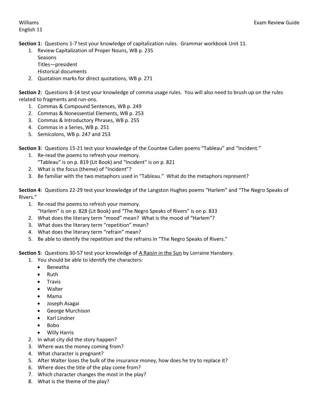 Section 1: Questions 1-7 Test Your Knowledge of Capitalization Rules. Grammar Workbook Unit 11