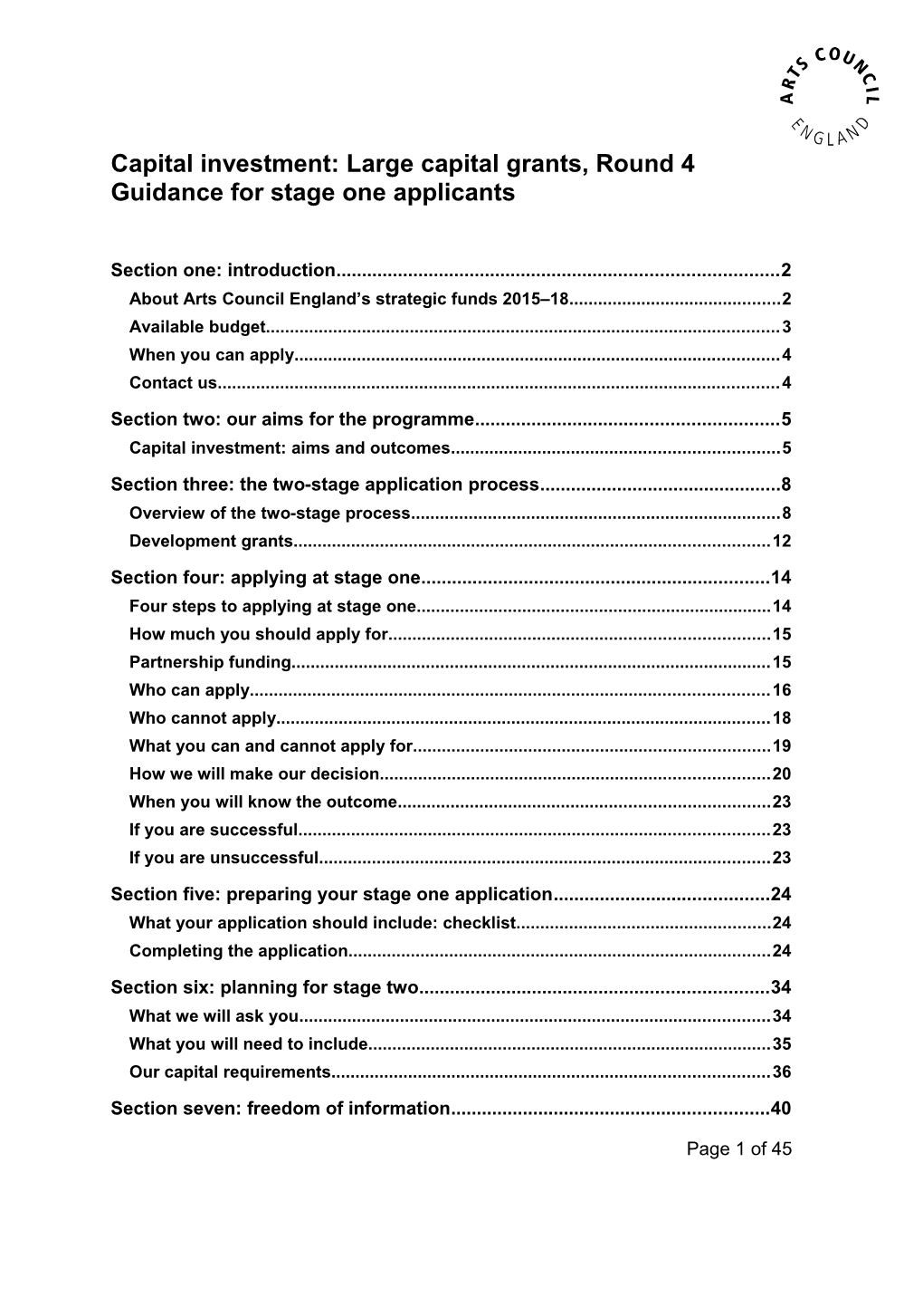 Guidance for Stage One Applicants