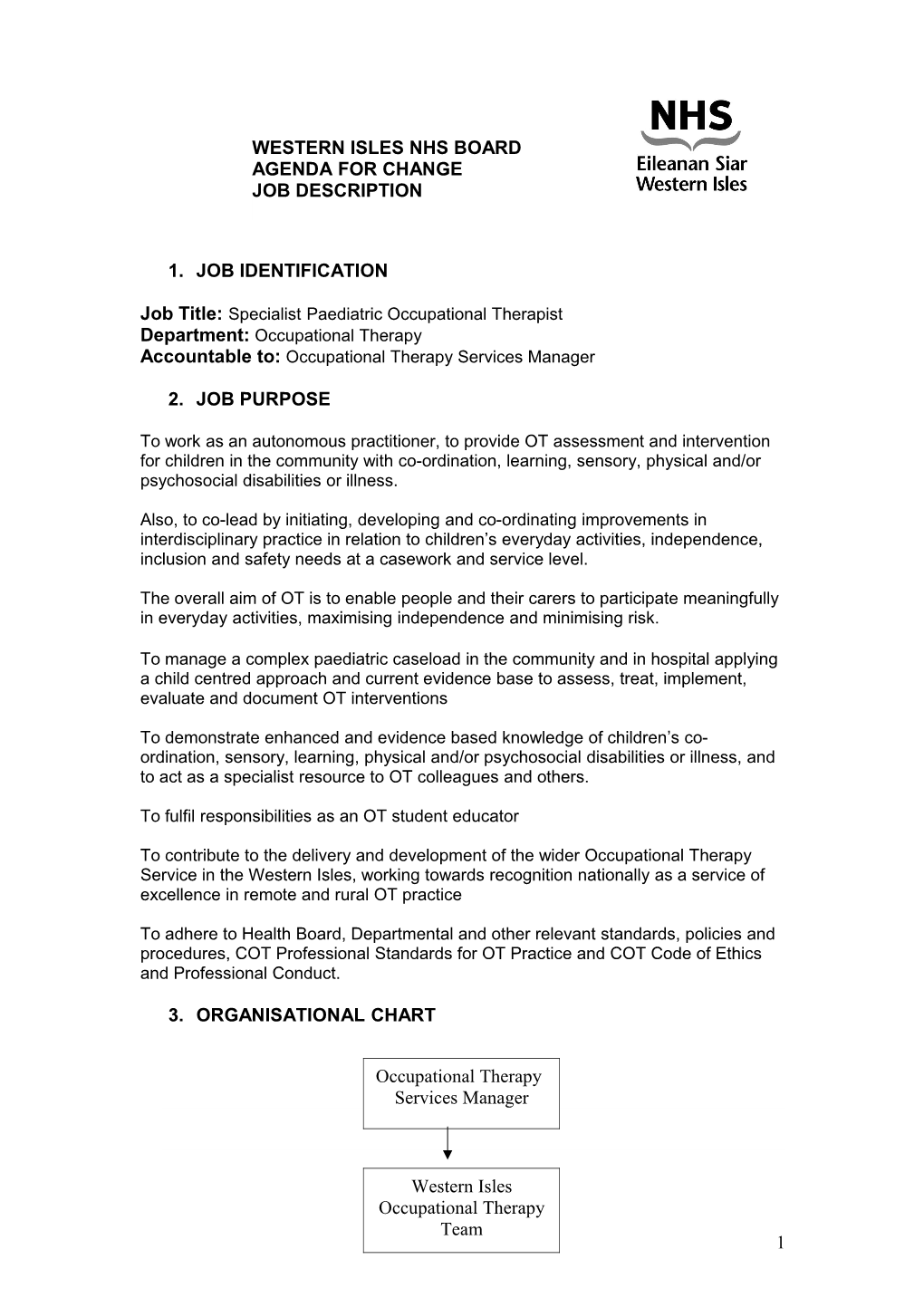 Job Title: Specialistpaediatric Occupational Therapist