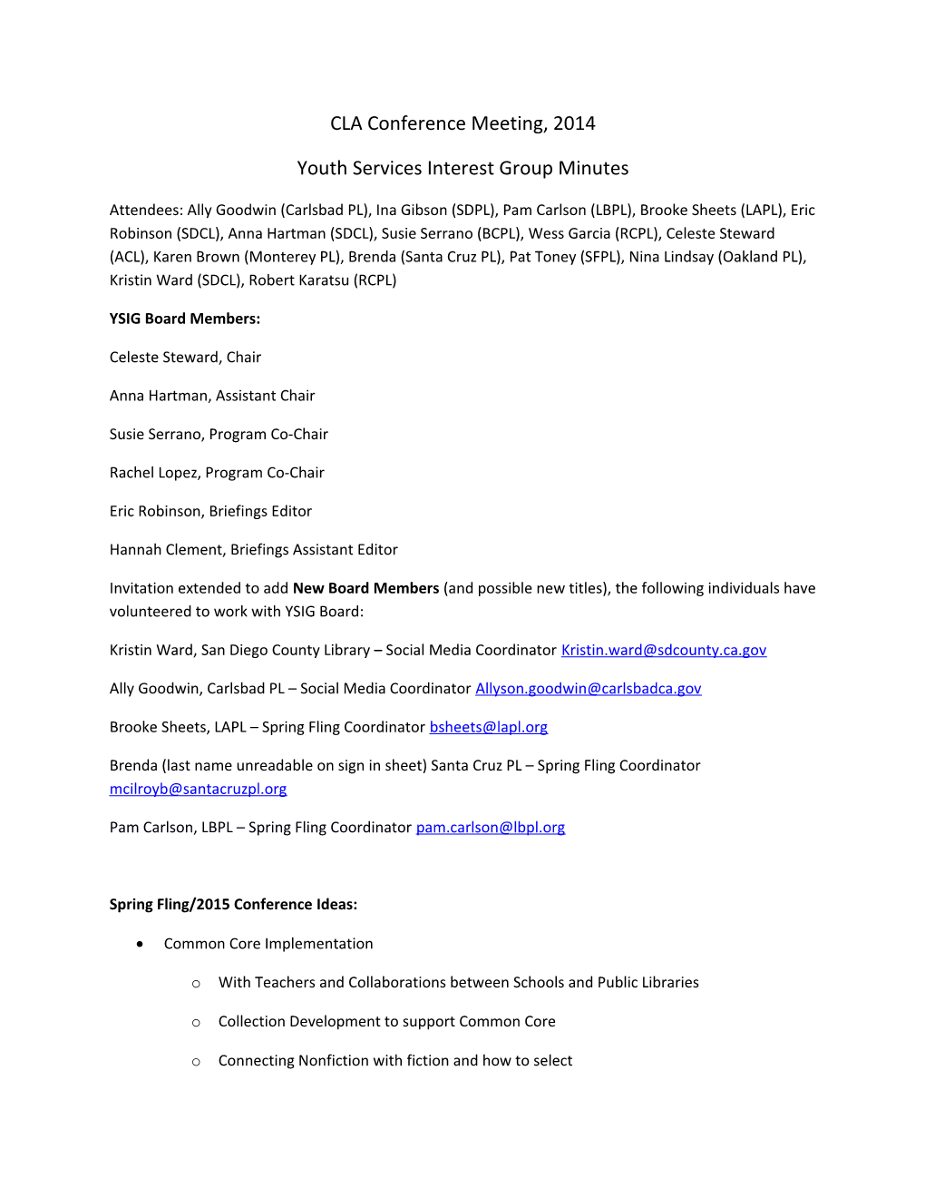 Youth Services Interest Group Minutes