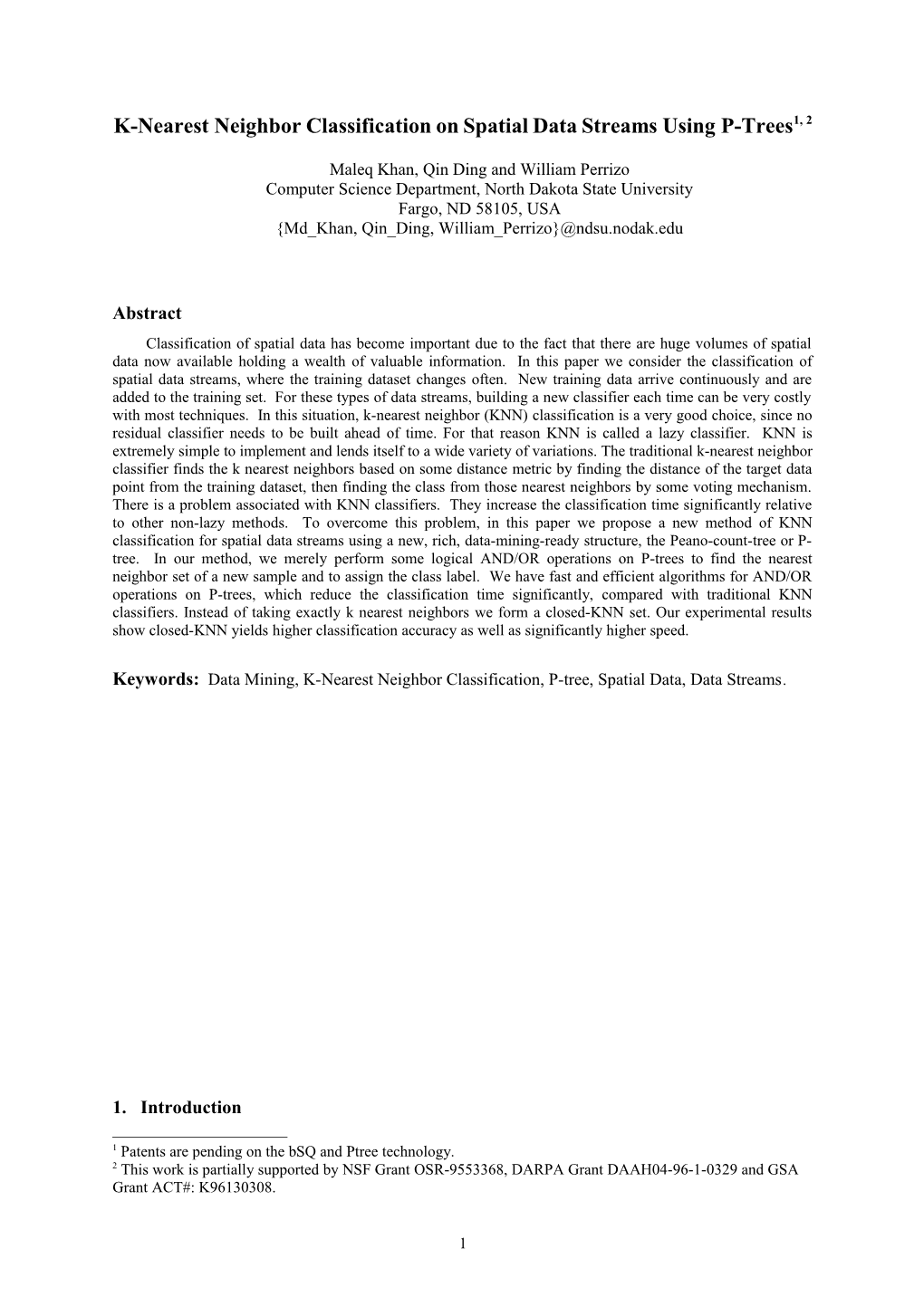 K-Nearest Neighbor Classification Using P-Tree