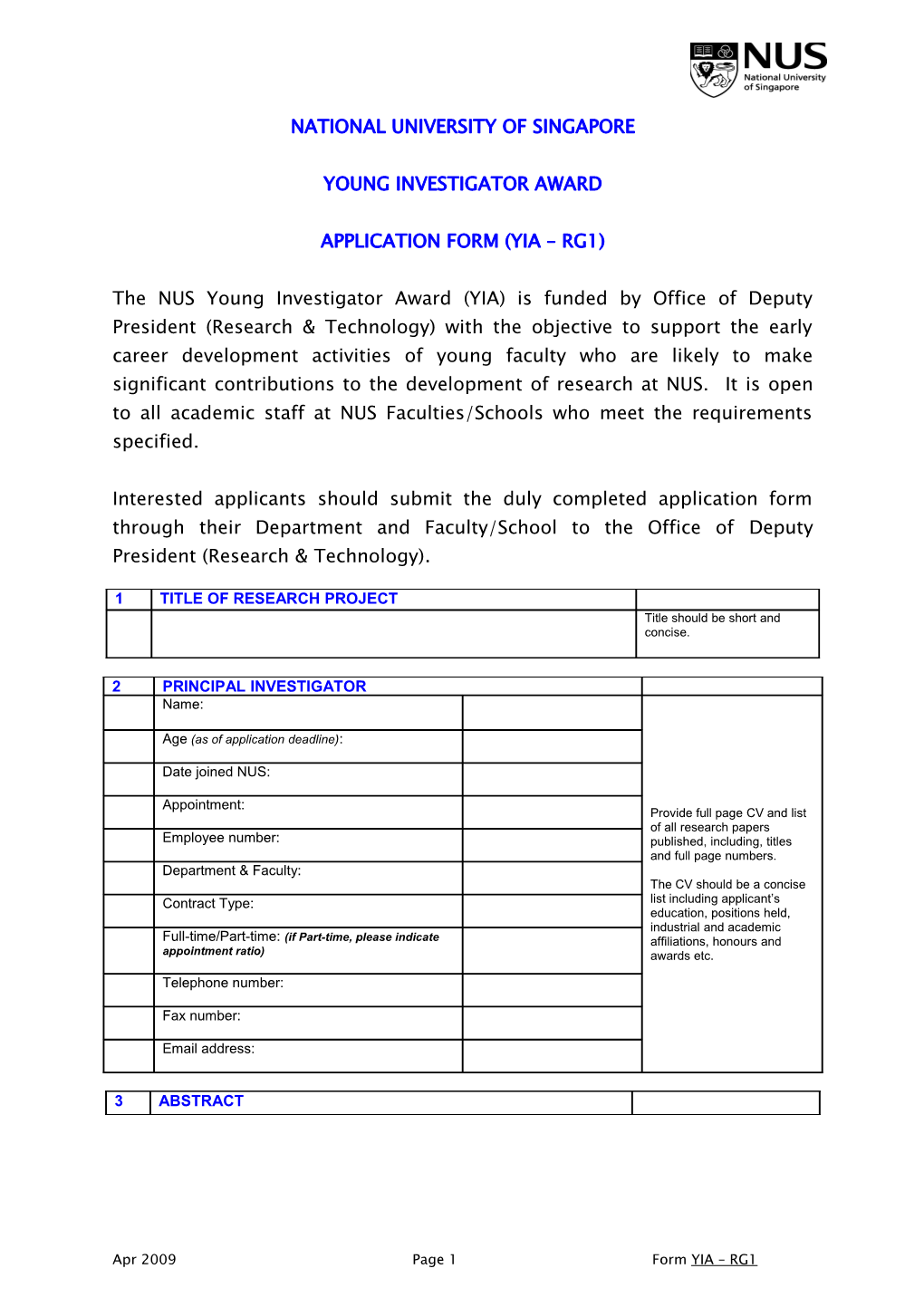 YIA - Application Form