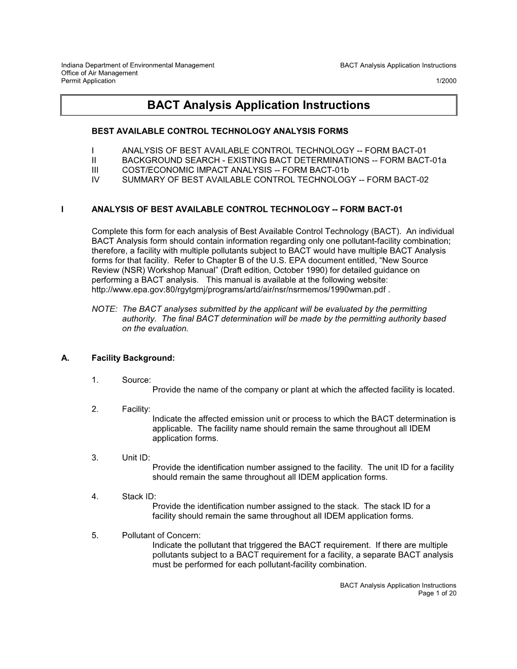 BACT Analysis Application Instructions