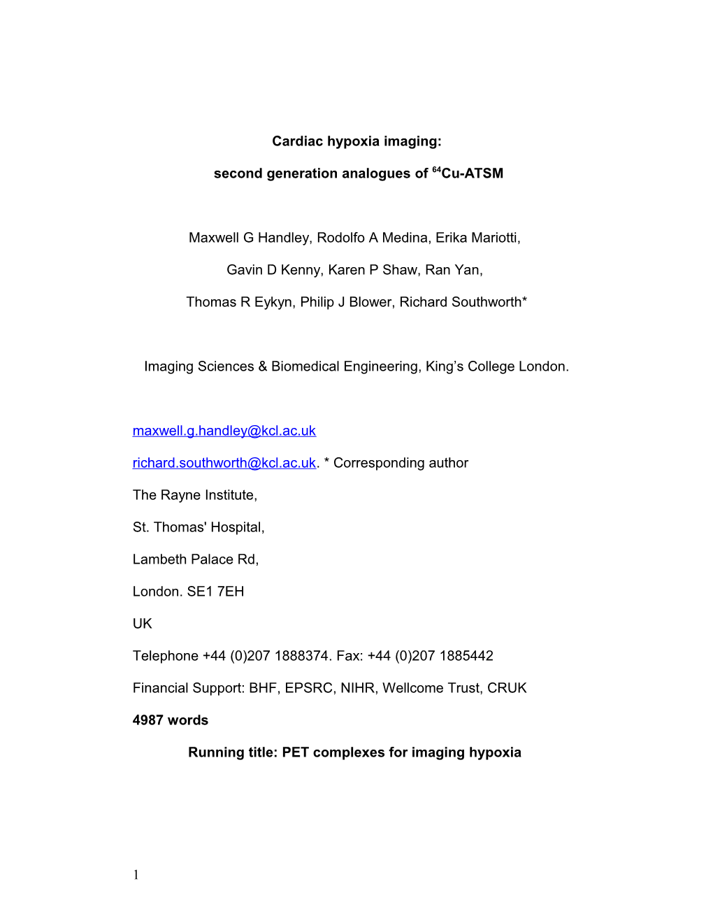 Second Generation Analogues of 64Cu-ATSM