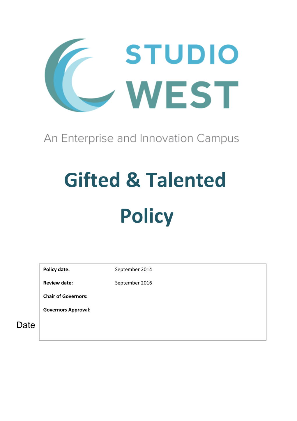 Studio West S Gifted & Talented Policy