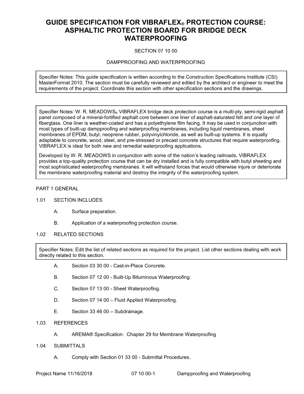 Guide Specification for Vibraflex Protection Course: Asphaltic Protection Board for Bridge