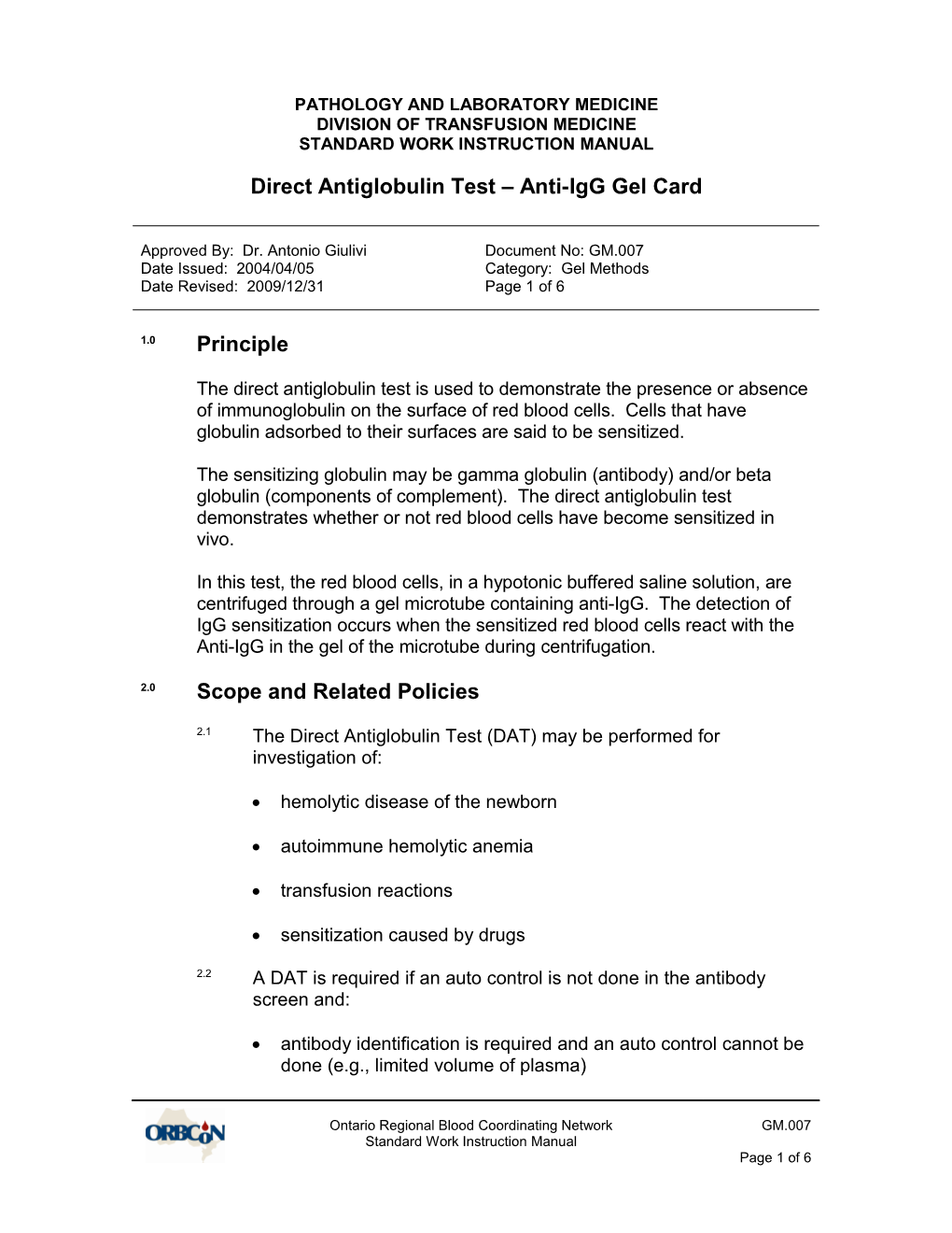 GM.009 Direct Antiglobulin Test - Anti-Igg Gel Card
