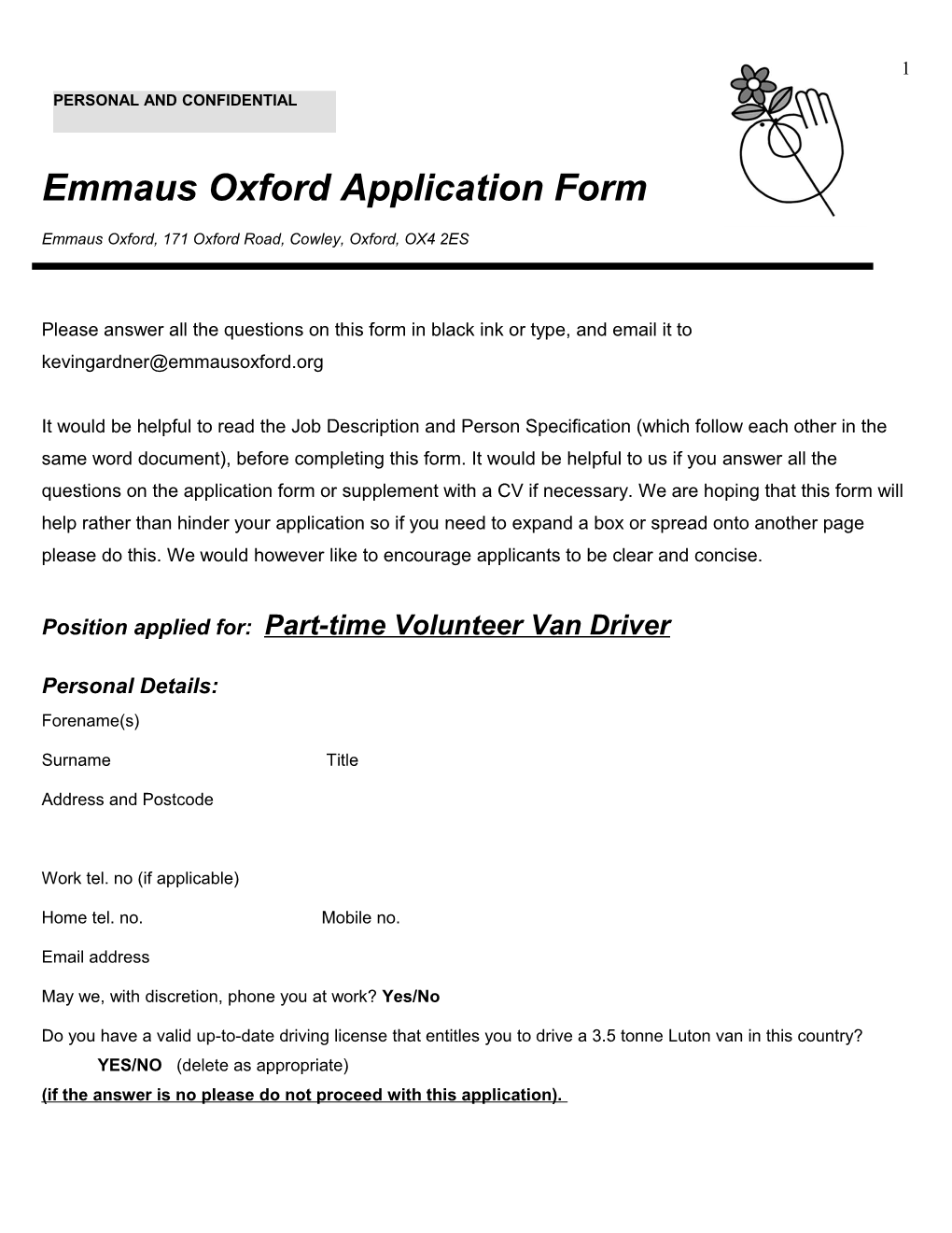 Emmaus Oxford, 171 Oxford Road, Cowley, Oxford, OX4 2ES