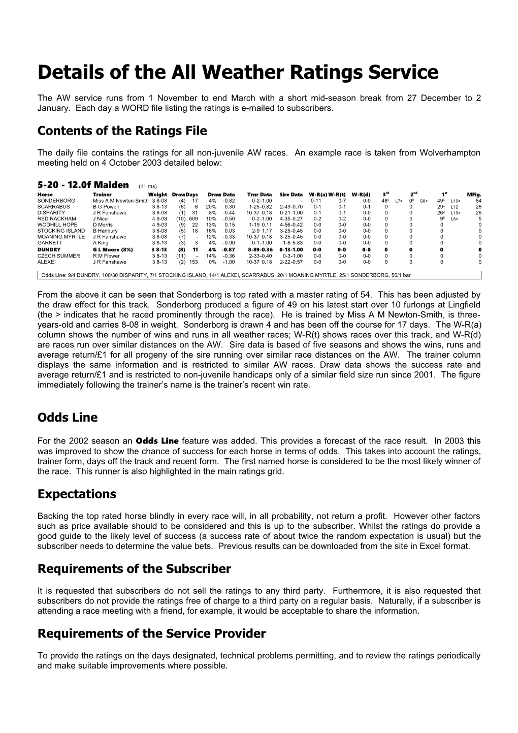 Details of the New Rating Service