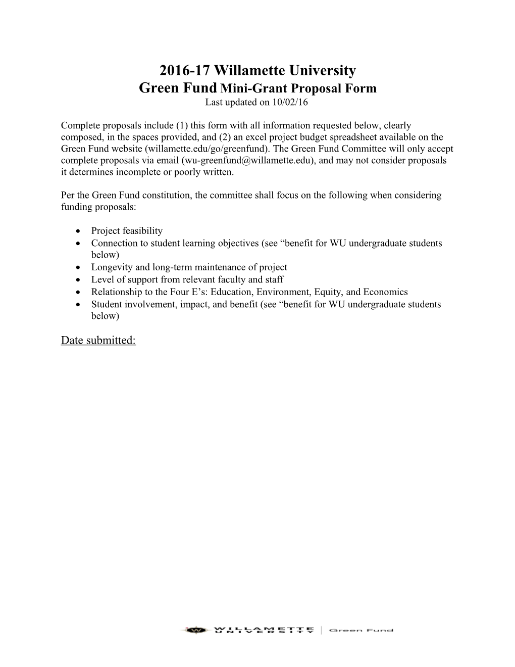 Green Fundmini-Grant Proposal Form