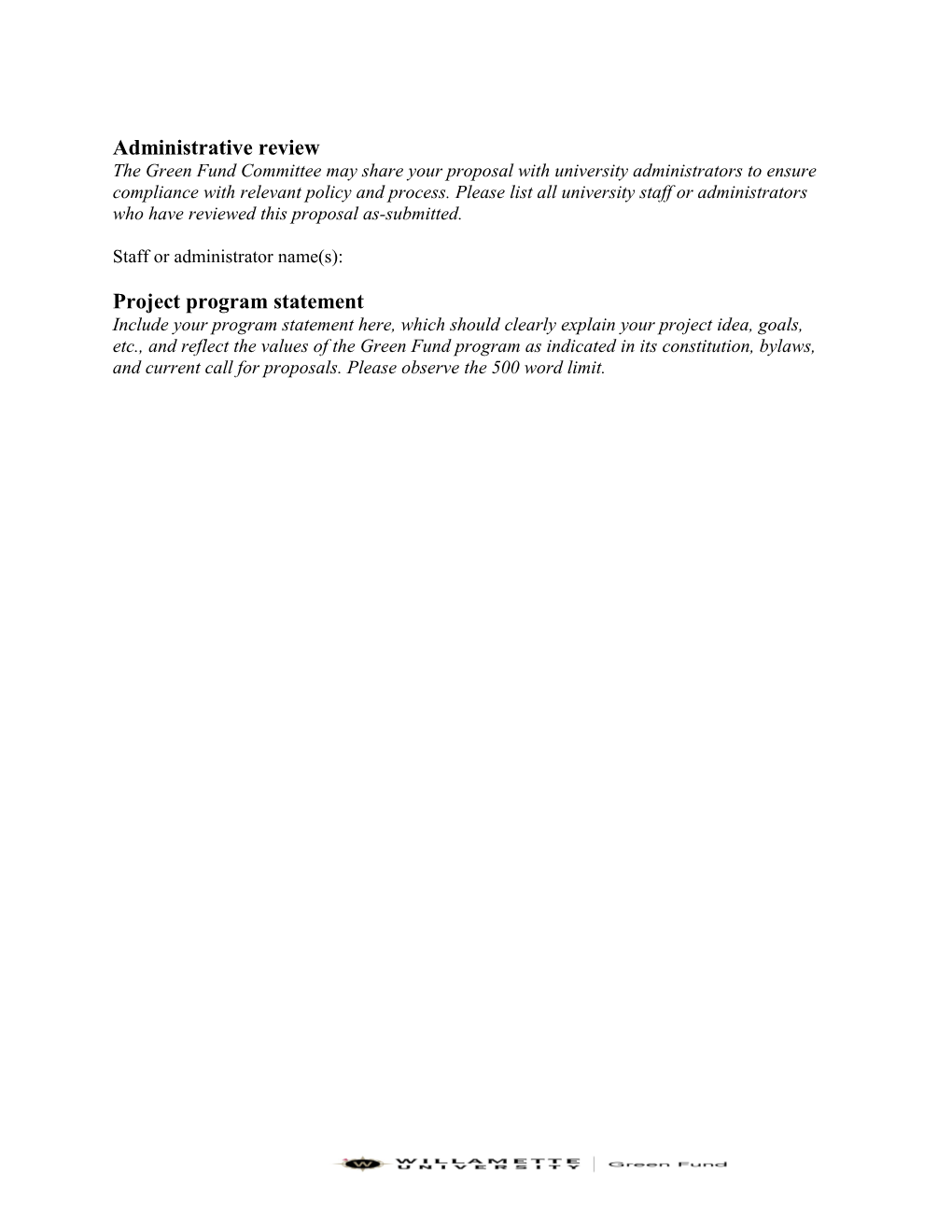 Green Fundmini-Grant Proposal Form