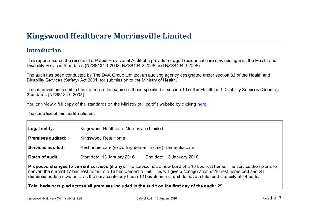 Kingswood Healthcare Morrinsville Limited