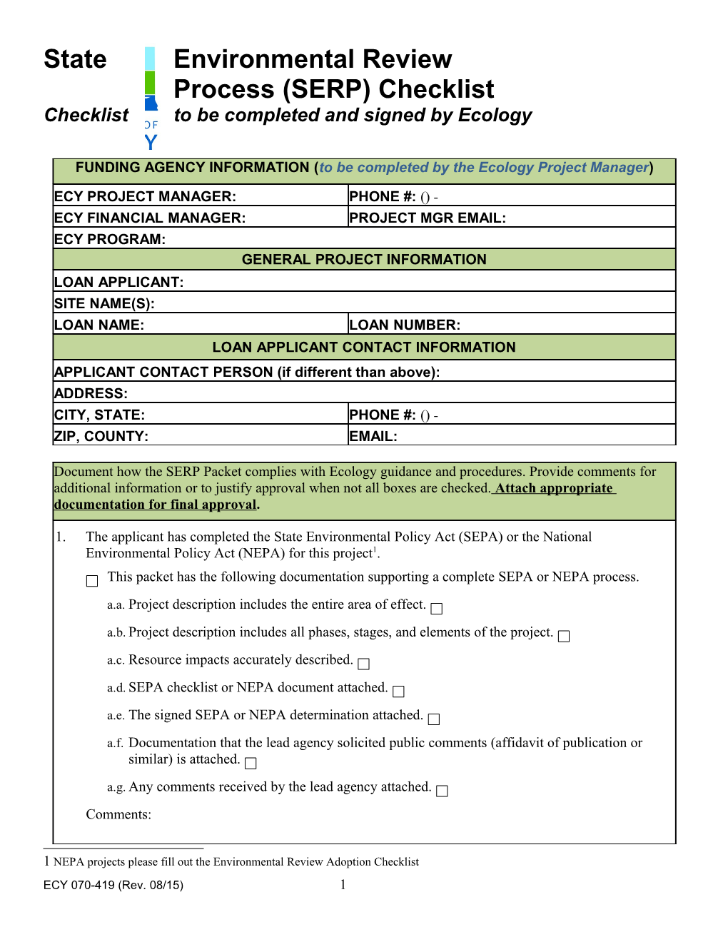 State Environmental Review Process (SERP) Checklist