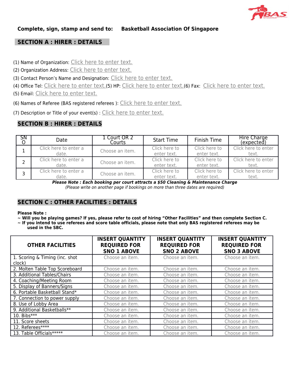 Advance Booking Form