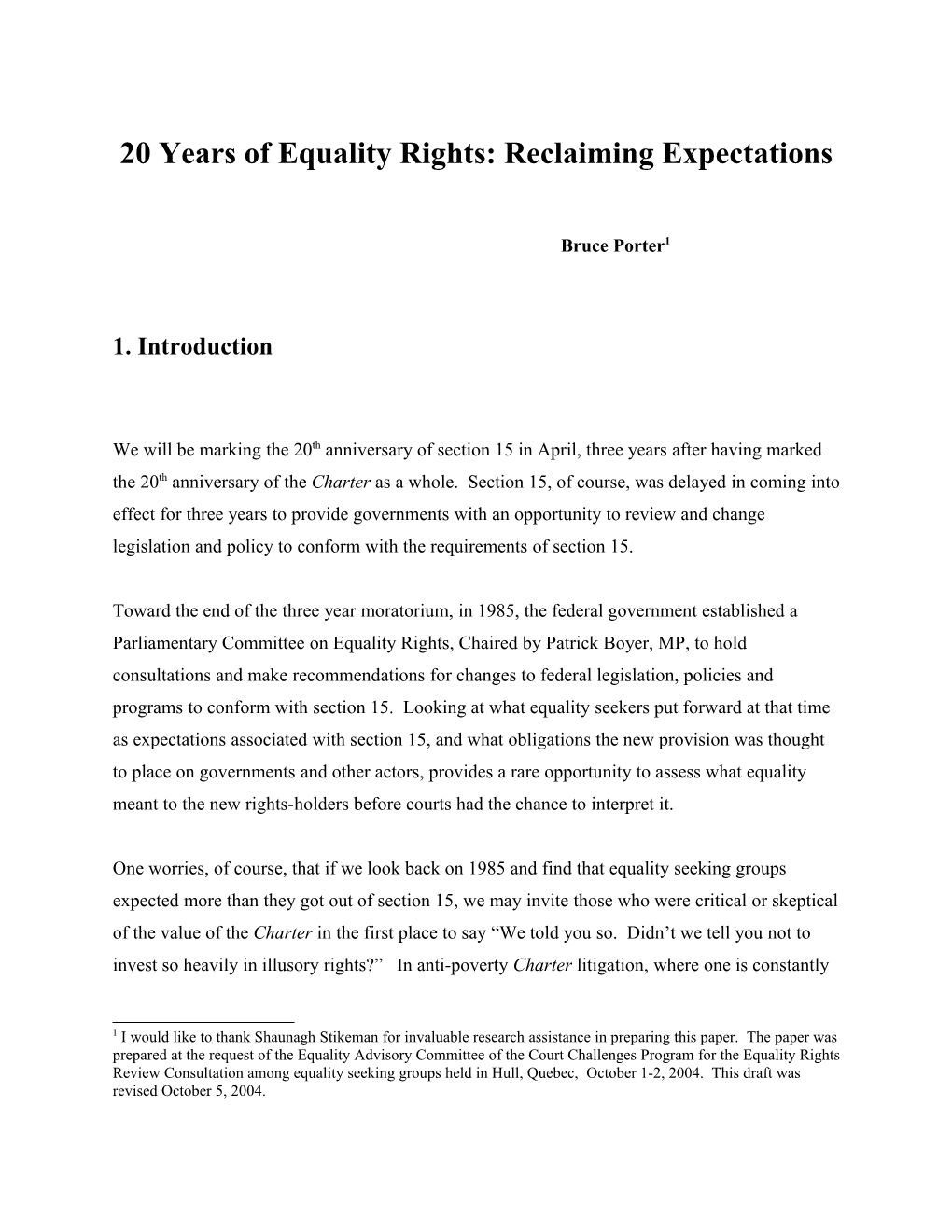 20 Years of Equality Rights: Reclaiming Expectations