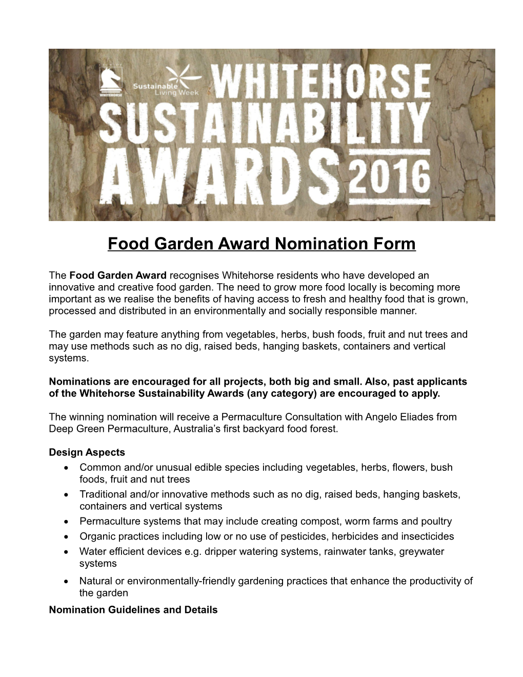 Food Garden Awardnomination Form