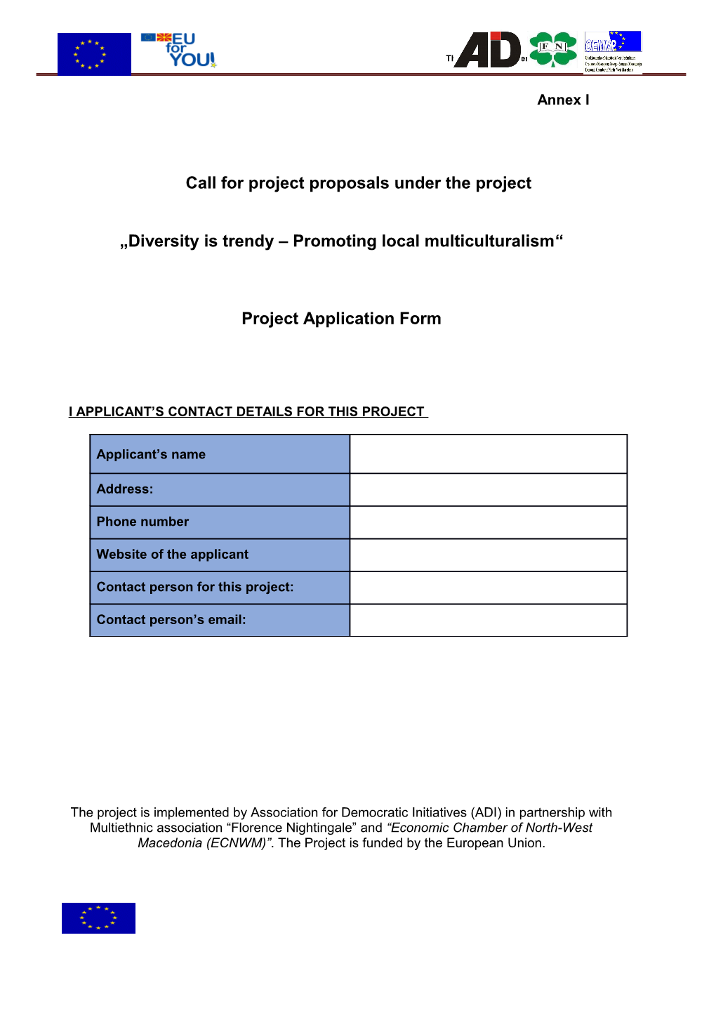 Call for Project Proposals Under the Project