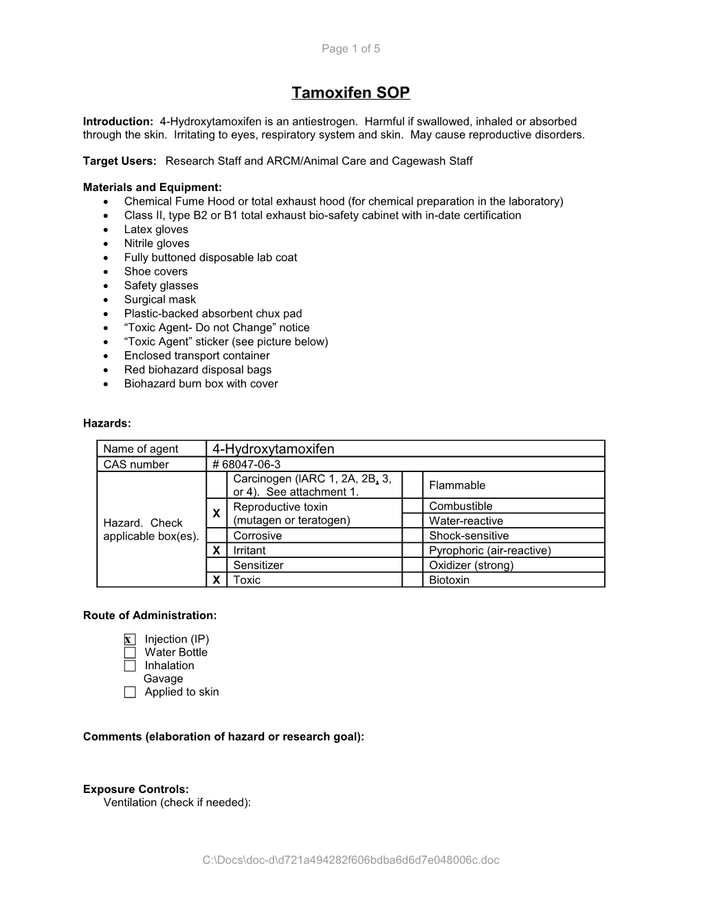 ARCM Standard Operating Procedures