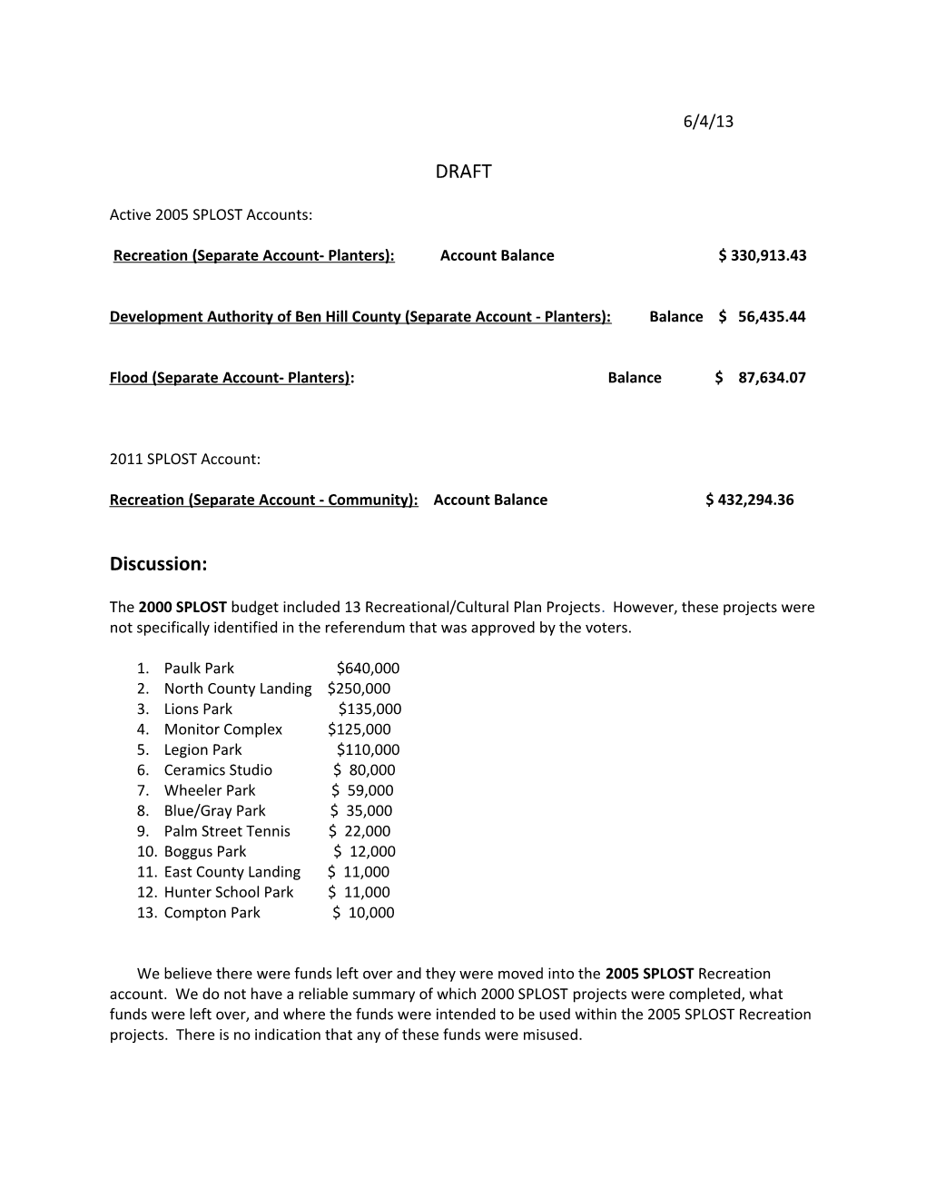 Development Authority of Ben Hill County (Separate Account - Planters):Balance $ 56,435.44
