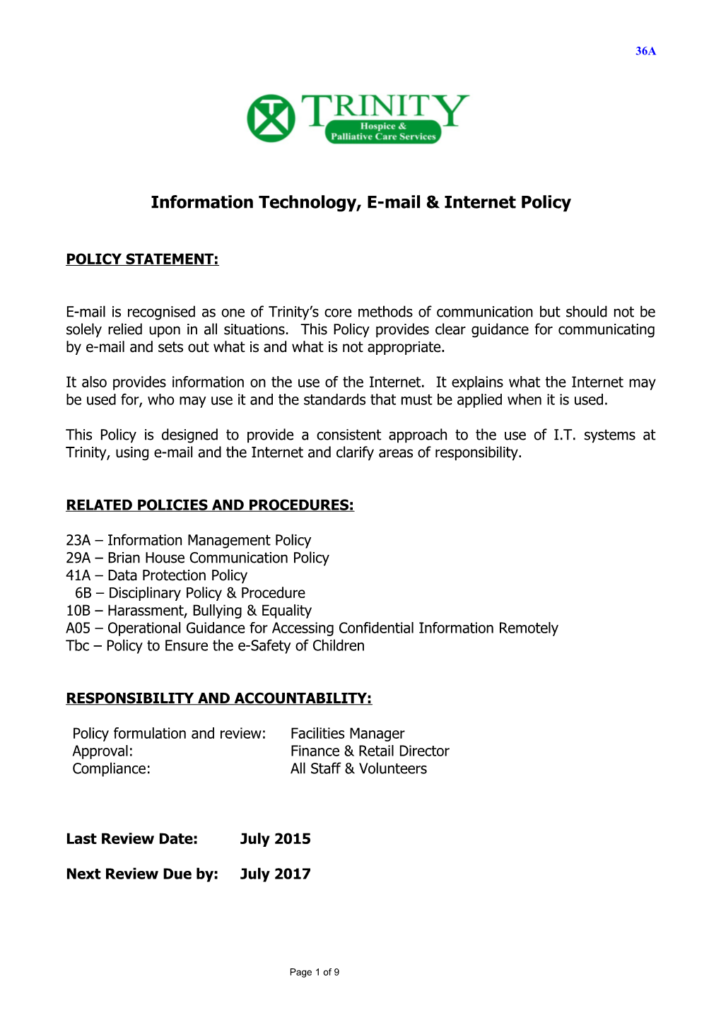 Information Technology, E-Mail & Internet Policy