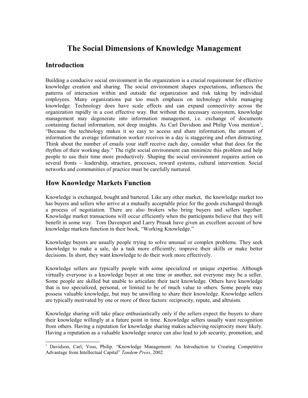 The Social Dimensions of Knowledge Management