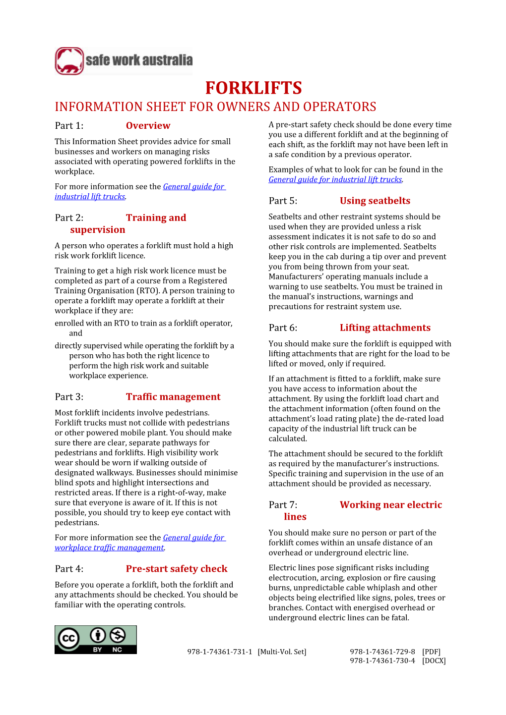 3. Forklifts Information Sheet for Owners and Operators