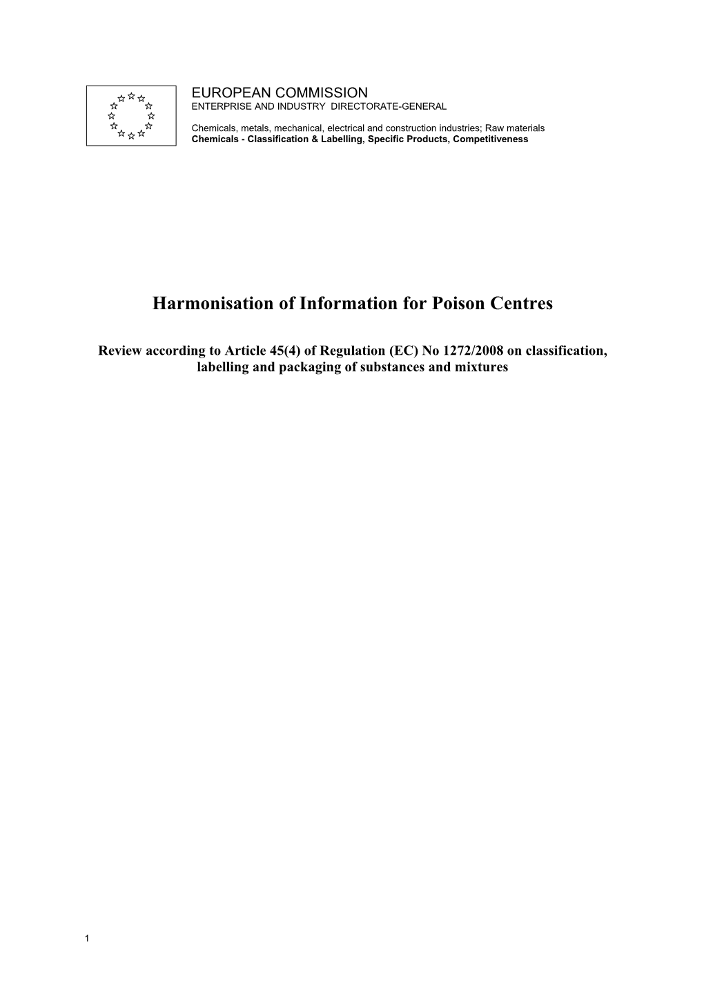 Harmonisation of Information for Poison Centres