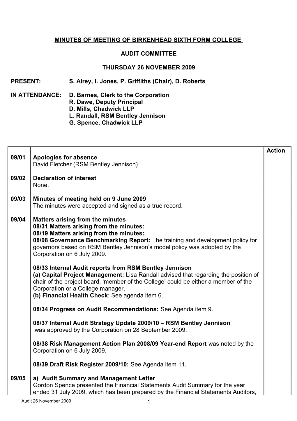 Minutes of the Meeting of Birkenhead Sixth Form College