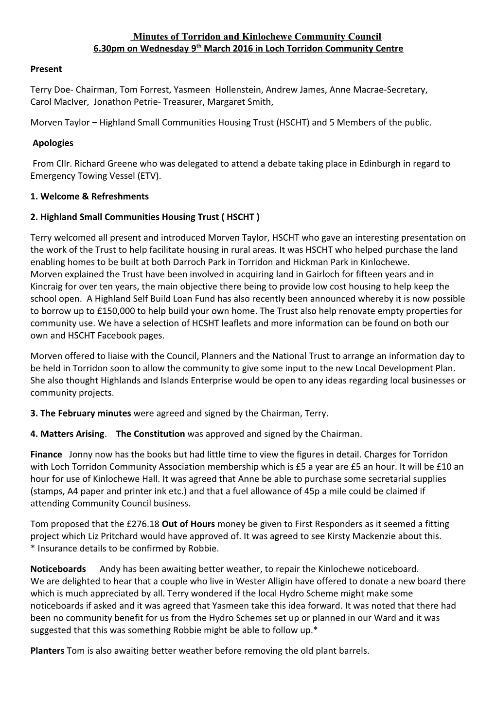 Minutes of Torridon and Kinlochewe Community Council