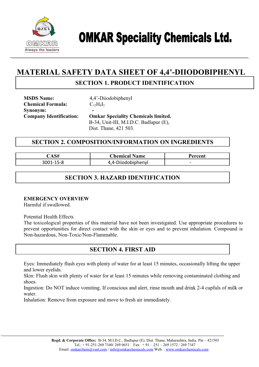 Material Safety Data Sheetof 4,4 -Diiodobiphenyl