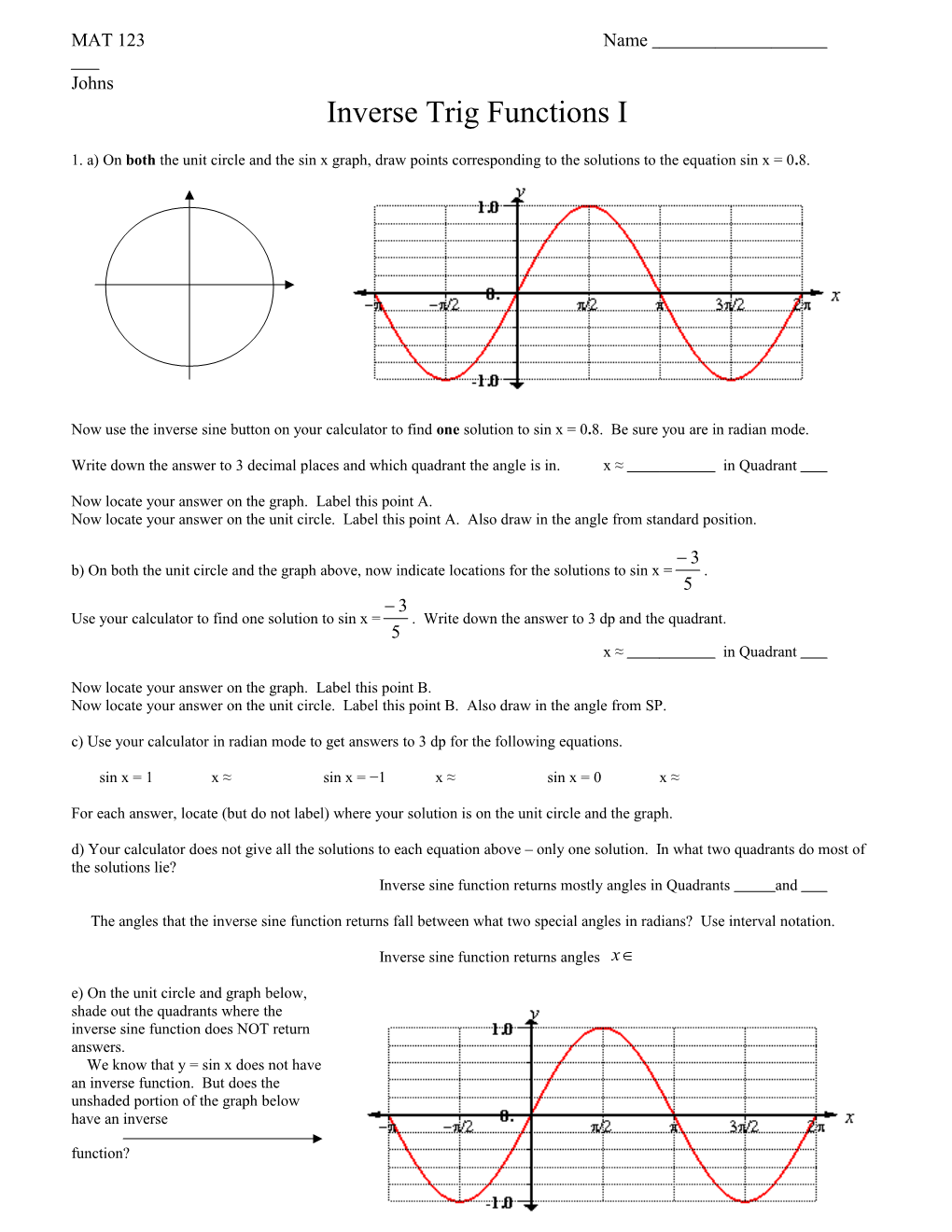 Inverse Trig Functions I