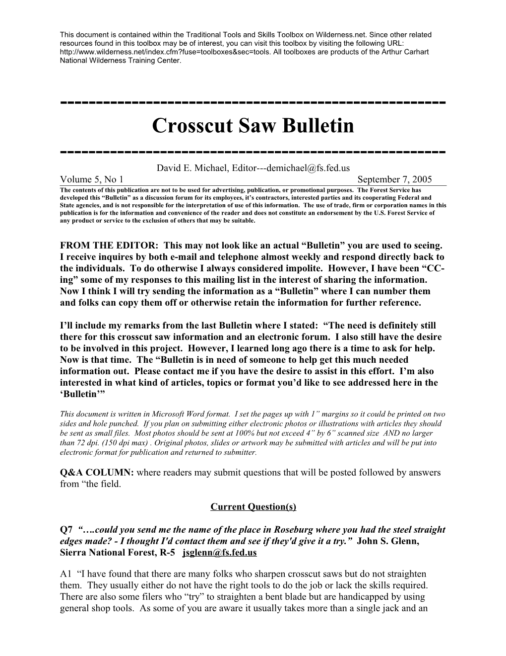 Crosscut Saw Bulletin