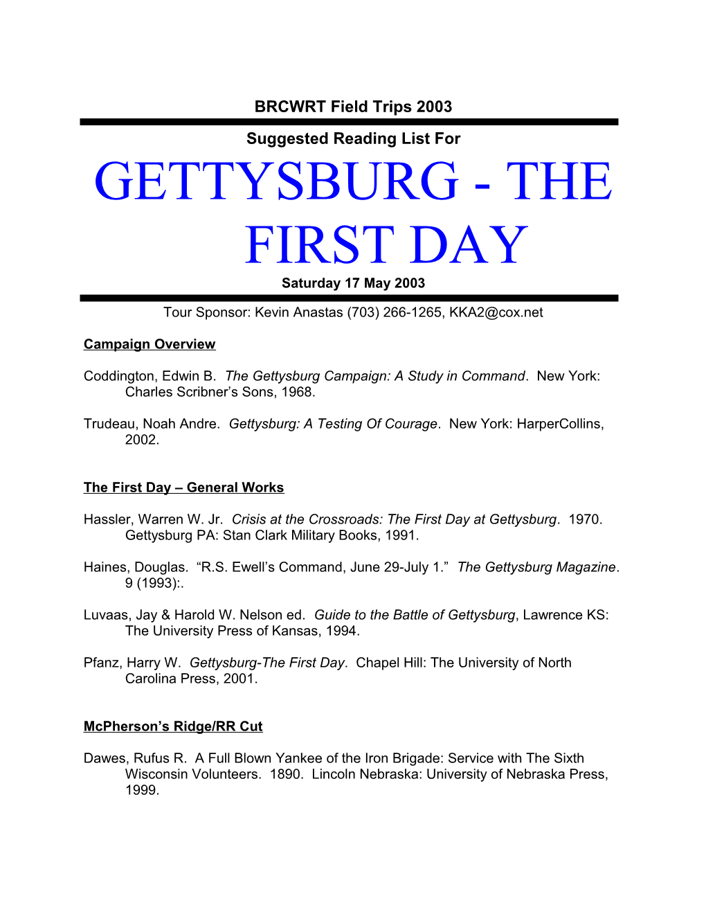 Gettysburg BRCWRT Trip 23-24 Oct 99