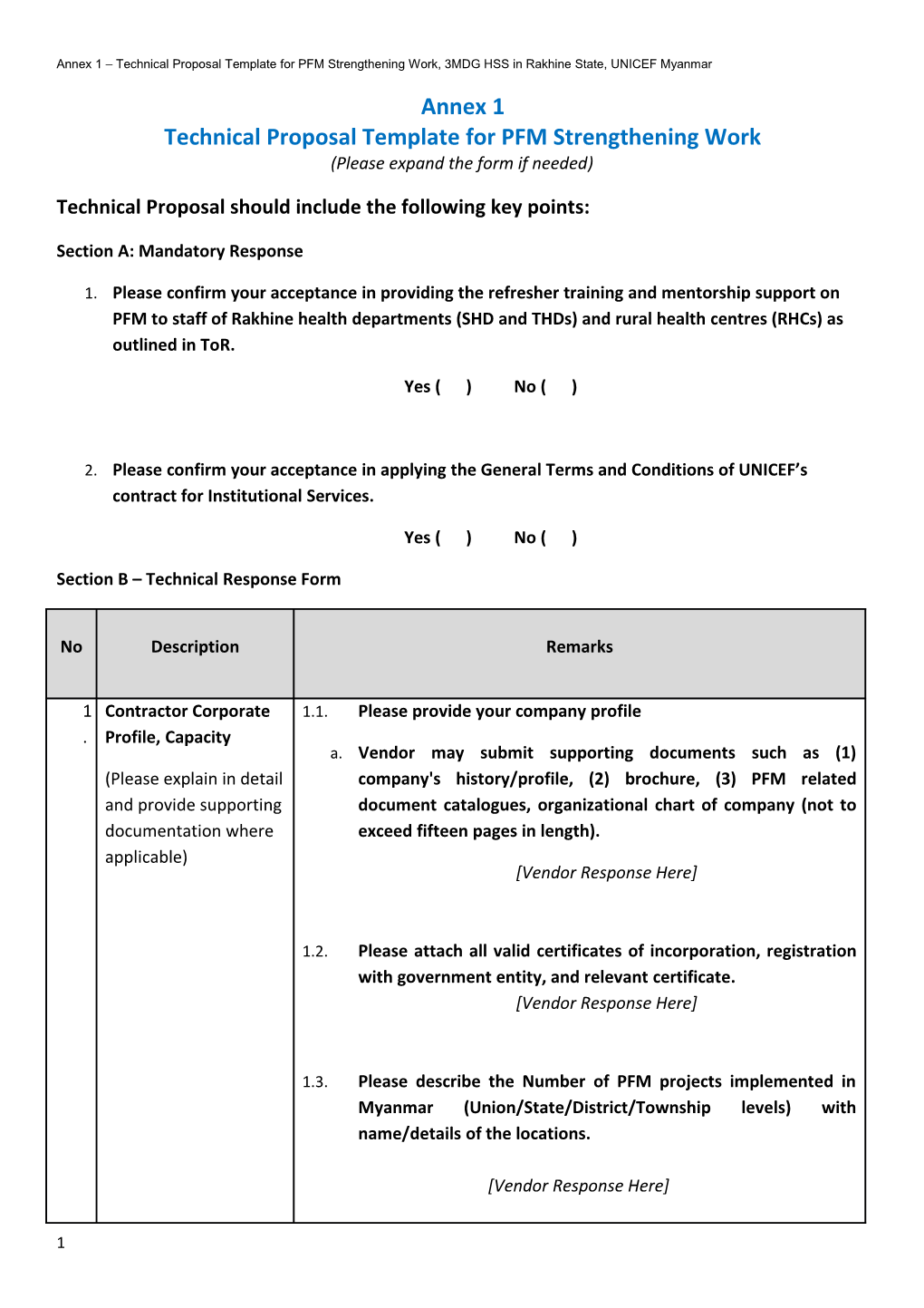 Technical Proposal Template for PFM Strengthening Work