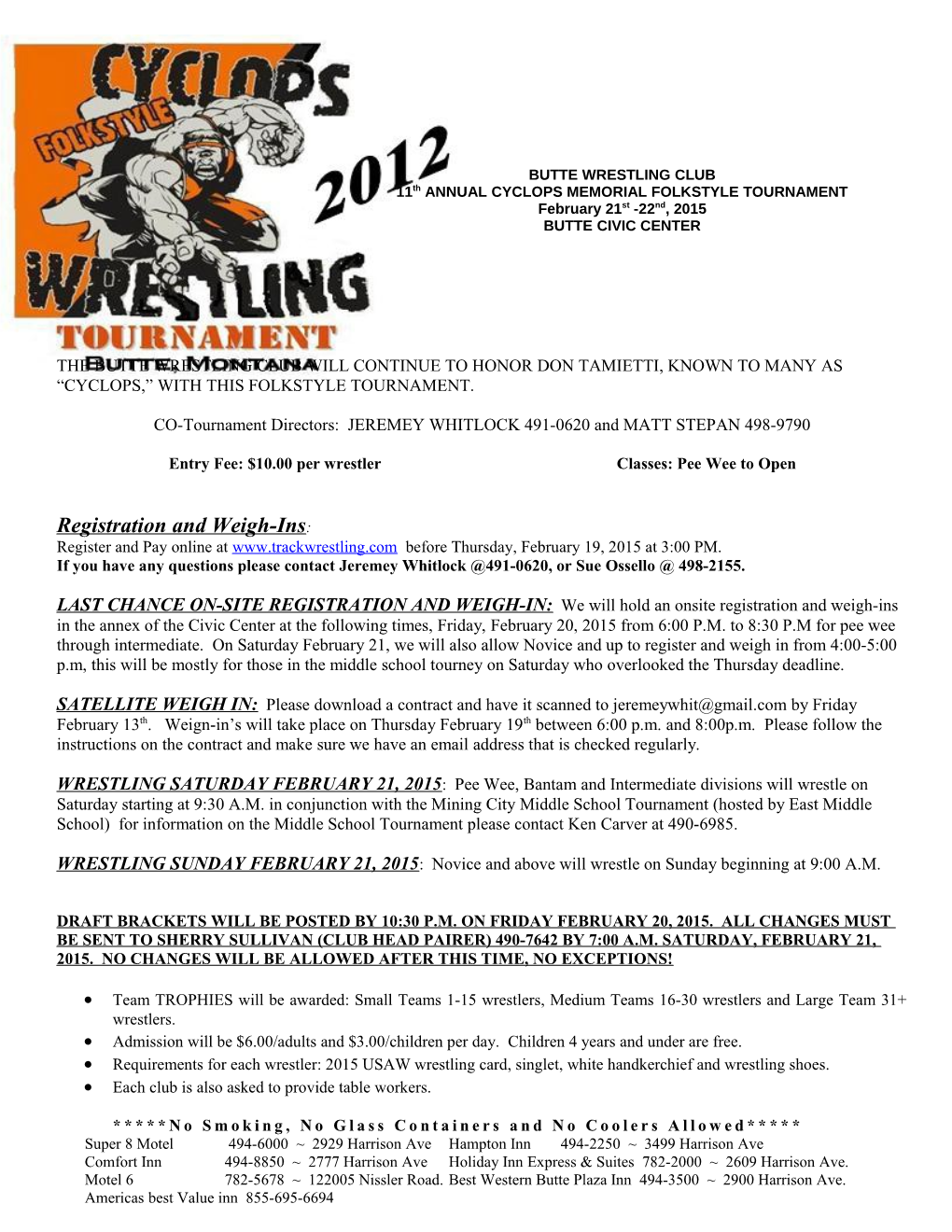 11Th ANNUAL CYCLOPS MEMORIAL FOLKSTYLE TOURNAMENT