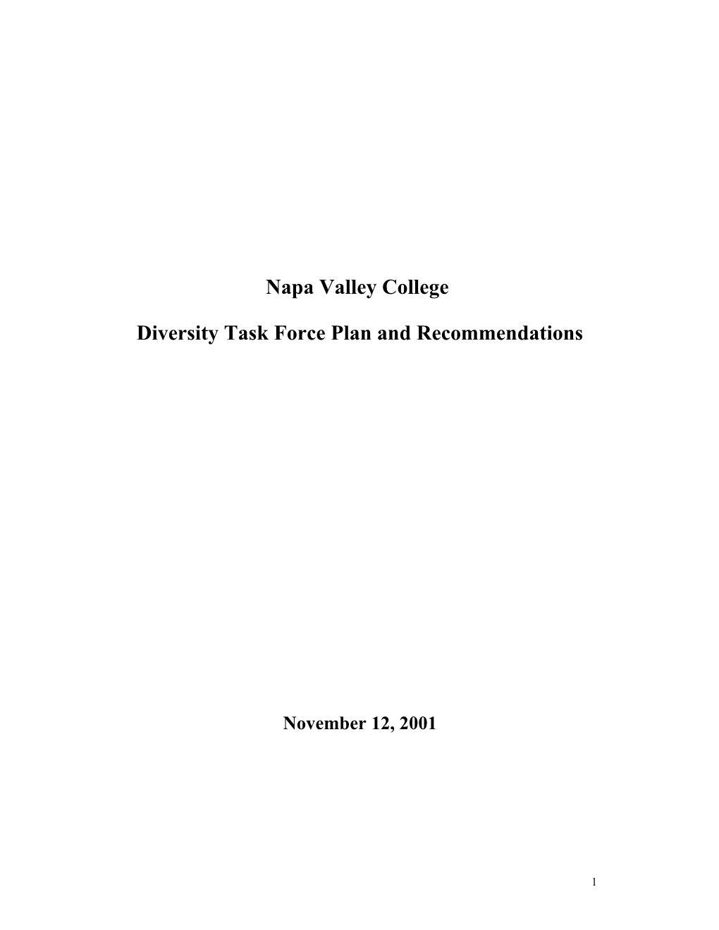 Diversity Task Force Plan and Recommendations