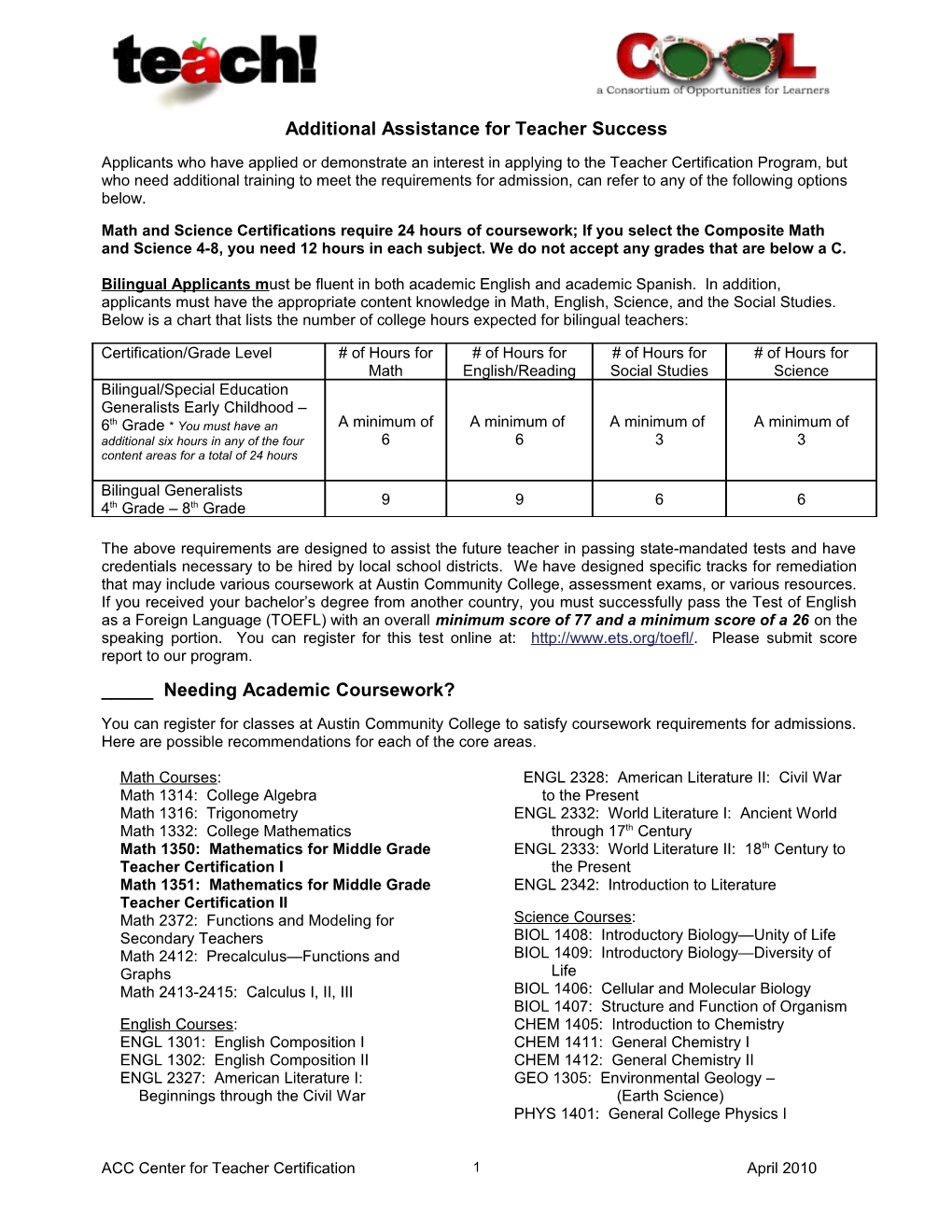 Additional Assistance for Teacher Success