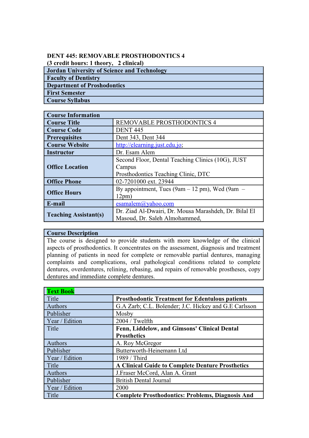 Dent 445: Removable Prosthodontics 4