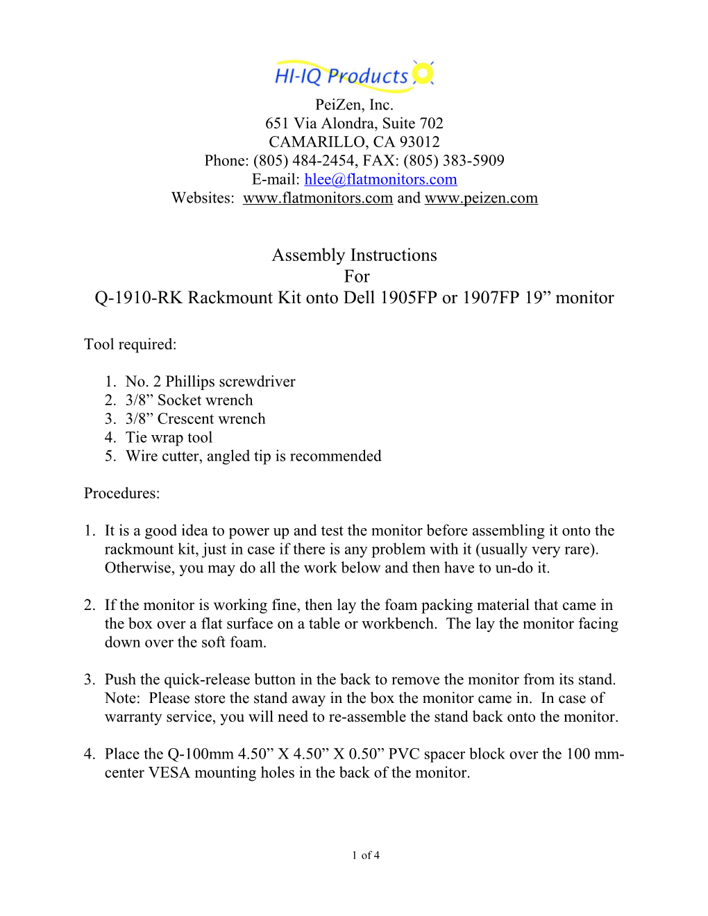 Assembly Instructions for the Q-1500-RK Rackmount Kit