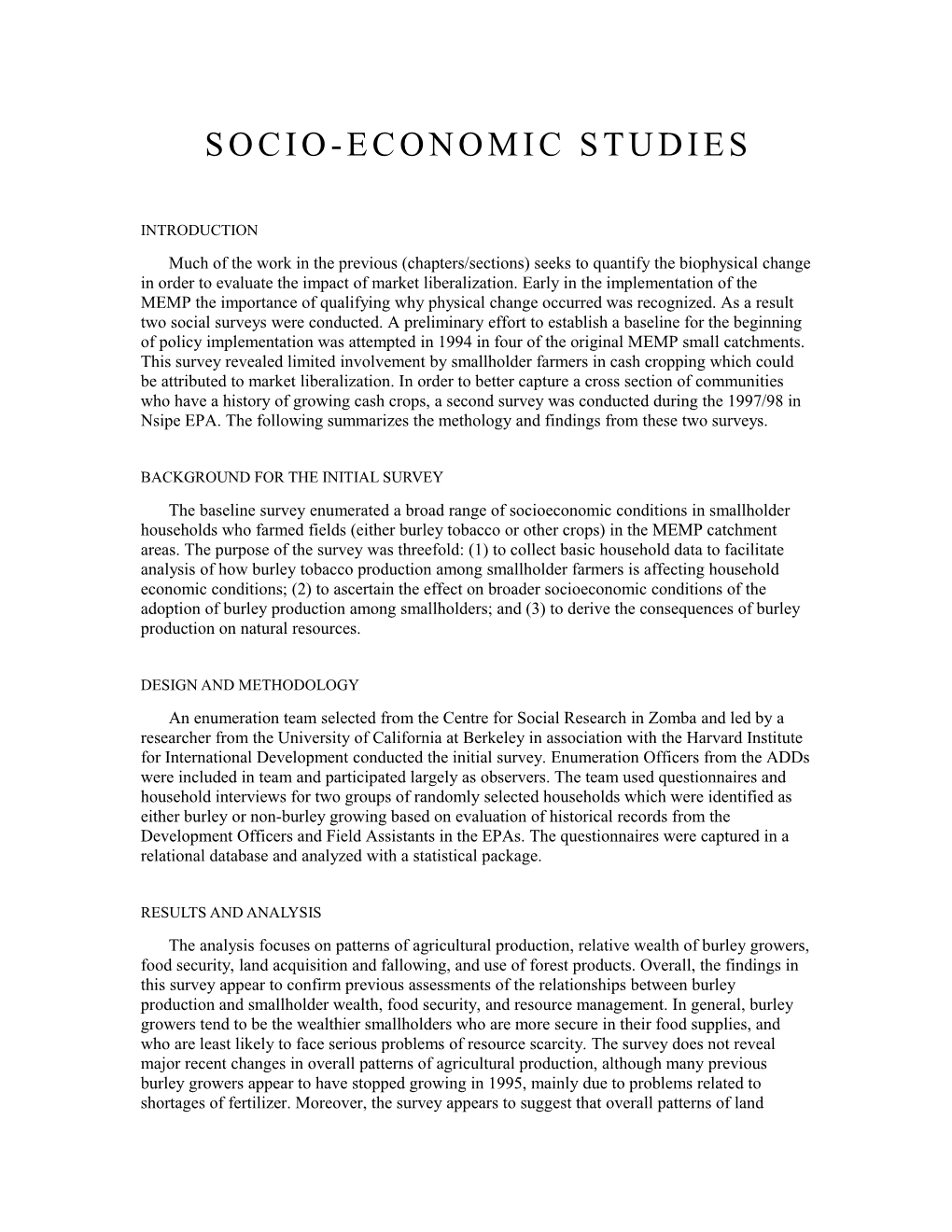 The Socioeconomic Baseline Study